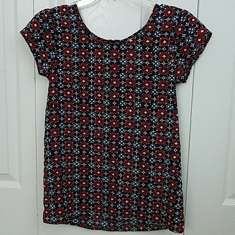 Navy & Red Printed Blouse